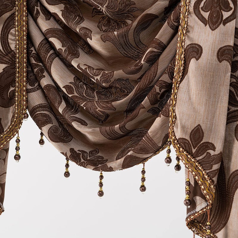 NAPEARL Waterfall Valance for Windows-Damask Window Valance with Swags, Decorative Window Toppers, Brown Swag Valance for Living Room, Bedroom, 81-Inch Wide - Image 4